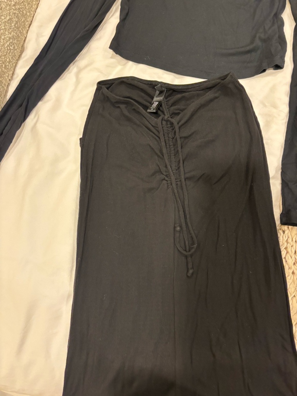 SKIMS Black Ribbed Drawstring Maxi Skirt